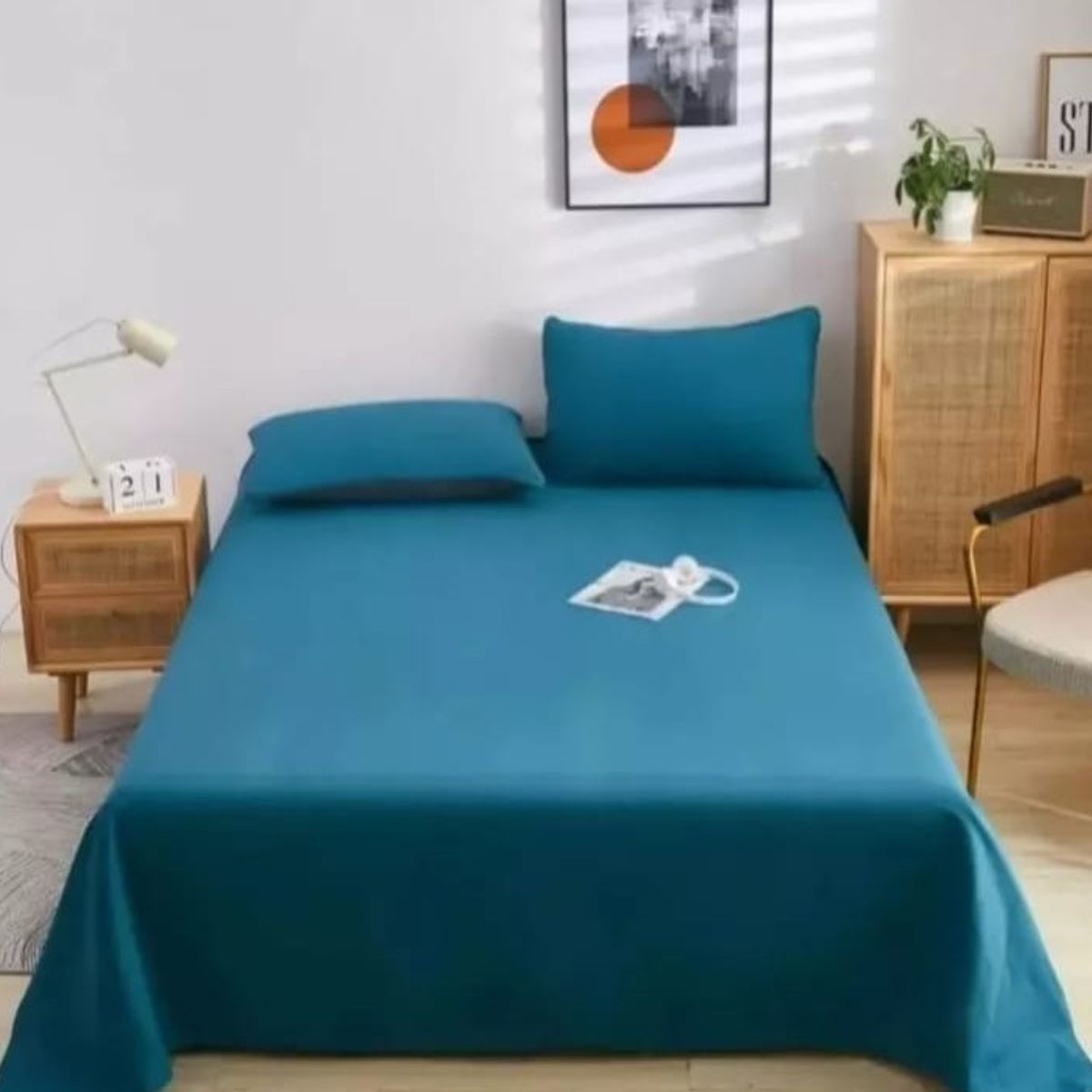 GENERICO - Juego De Sábanas 2 Plazas 144 Hilos 4 Piezas Turquesa