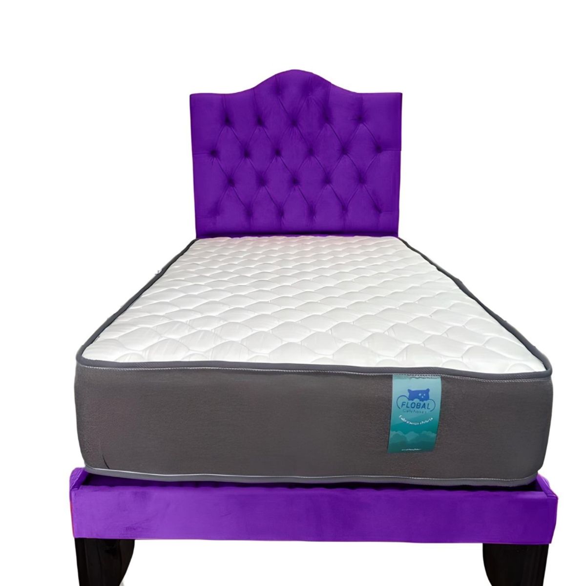 FLOBAL - Cama plaza y media Morada FLOBAL  BASE RESPALDO COLCHON DE RESORTES