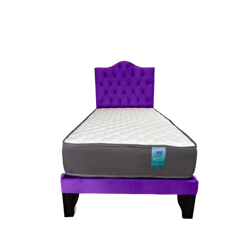 FLOBAL - Cama plaza y media Morada FLOBAL  BASE RESPALDO COLCHON DE RESORTES