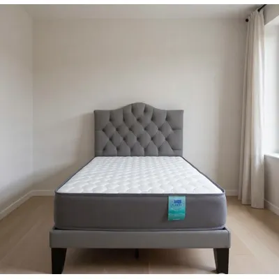 Imagen 2 del producto CAMA 1,5 PLAZAS OVALADO 105X190CM + RESPALDO GRIS + COLCHON