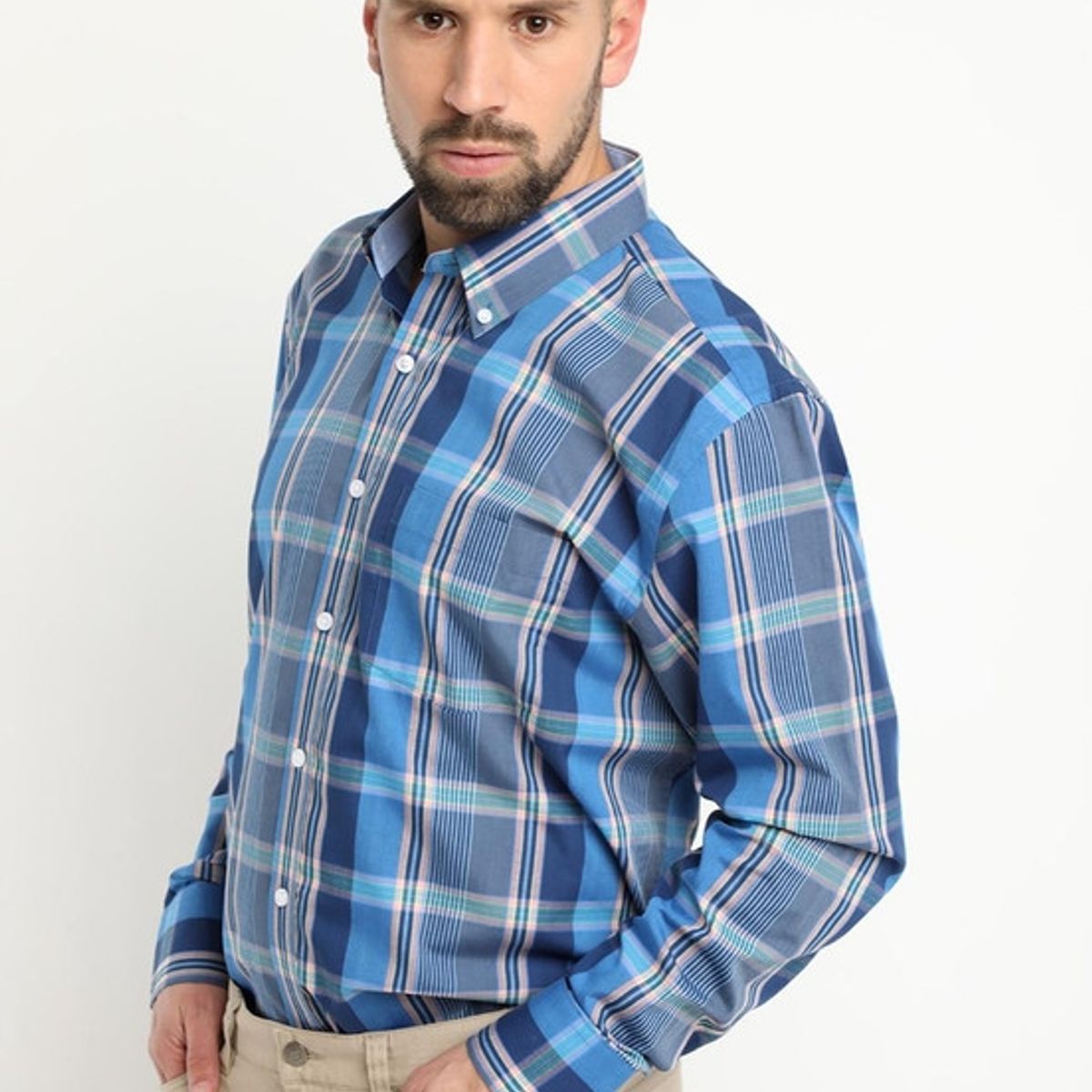 KOTTING - Camisa Fantasia Premium Manga Larga Boton Cuello Azul KOTTING