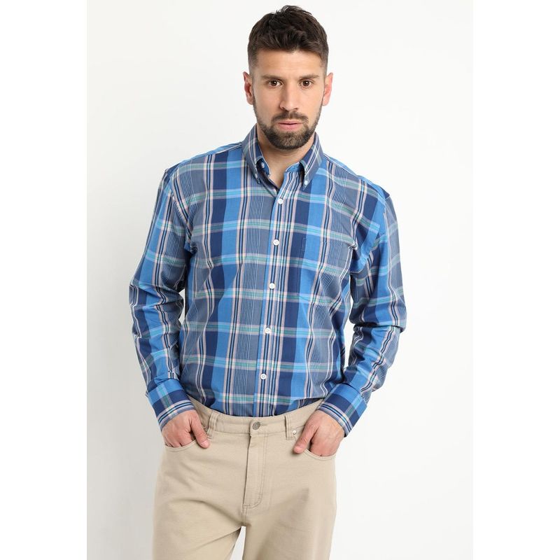 KOTTING - Camisa Fantasia Premium Manga Larga Boton Cuello Azul KOTTING