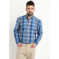 KOTTING - Camisa Fantasia Premium Manga Larga Boton Cuello Azul