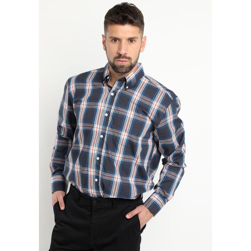 KOTTING - Camisa Fantasia Premium Manga Larga Boton Cuello Azul Marino KOTTING