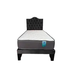 FLOBAL - CAMA 1,5 PLAZAS OVALADO 105X190CM + RESPALDO NEGRO + COLCHON