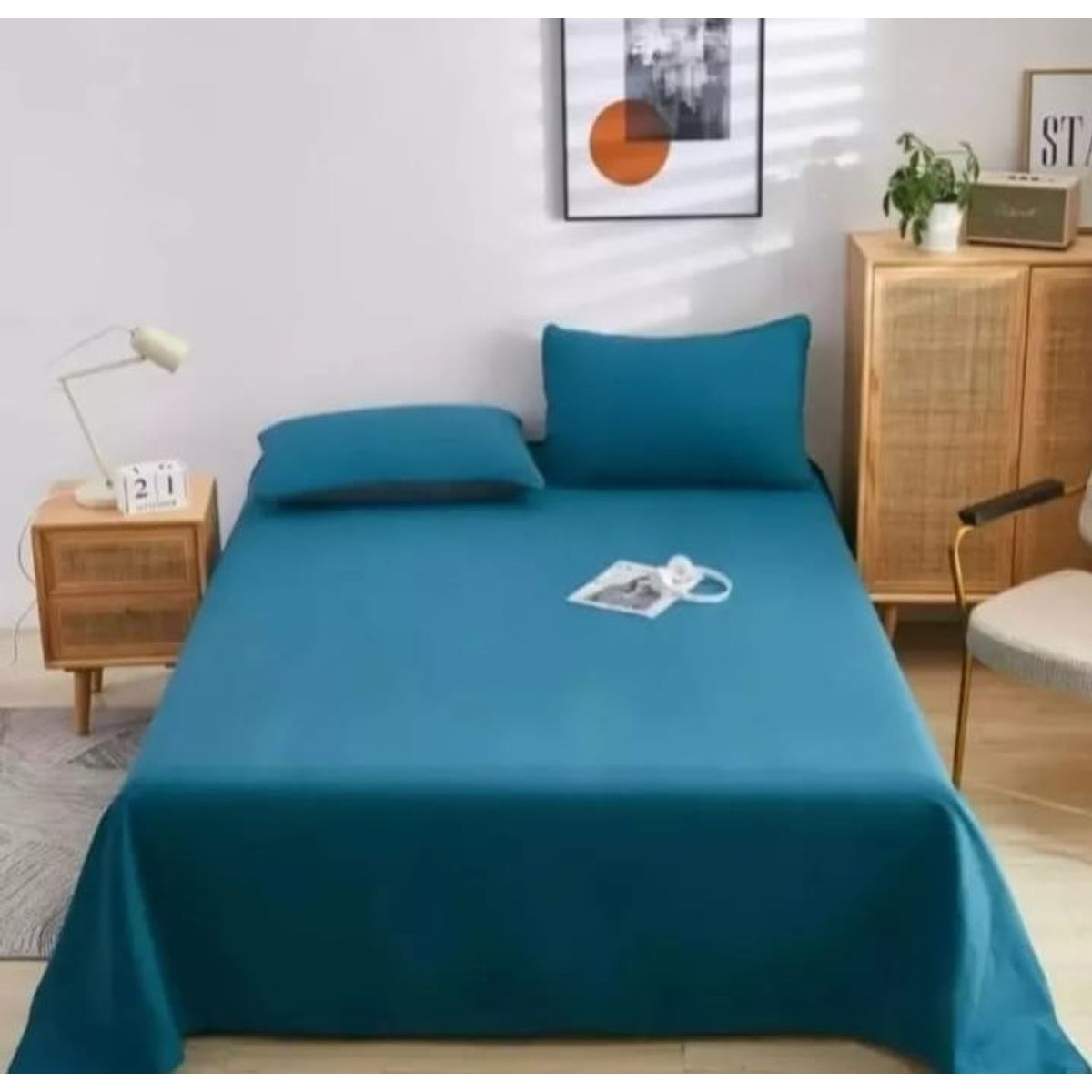 GENERICO - Juego De Sábanas Algodón King Turquesa
