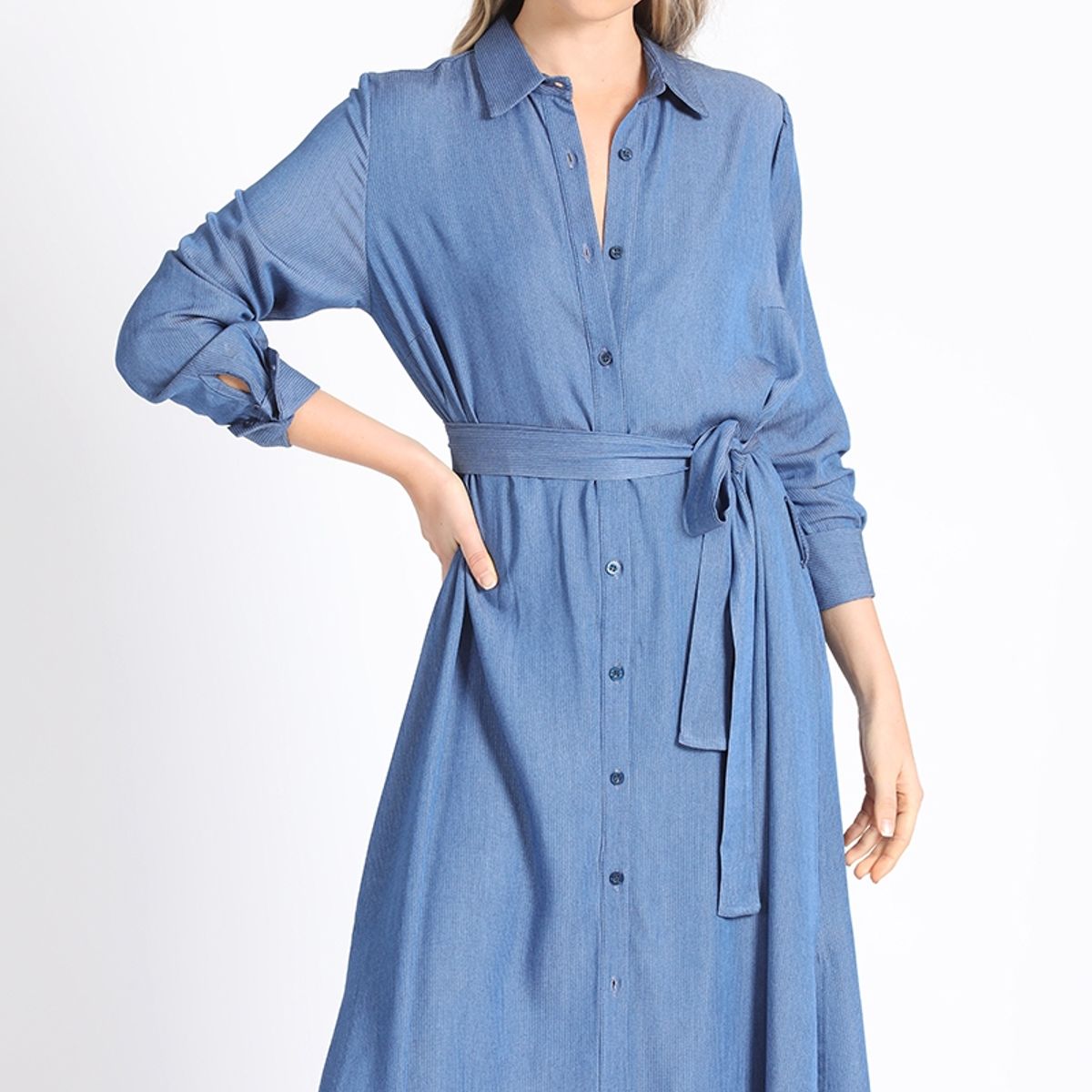 LIOLA - Camisa Extra Larga Chambray Listado, Azul Liola