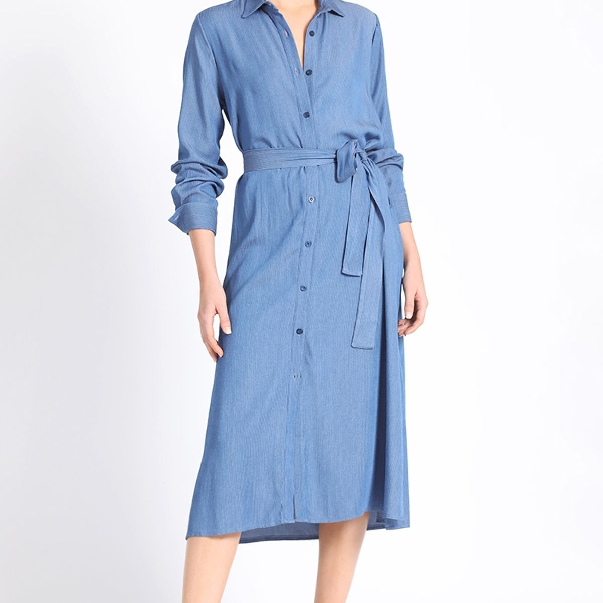 LIOLA - Camisa Extra Larga Chambray Listado, Azul Liola