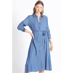 LIOLA - Camisa Extra Larga Chambray Listado, Azul
