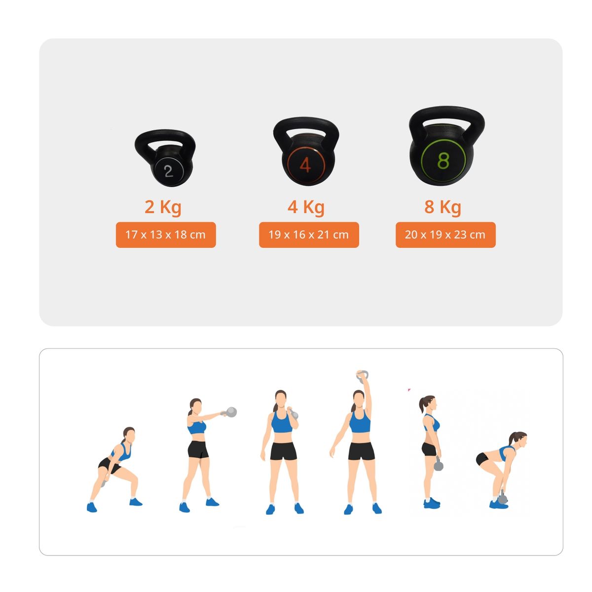 BODYTRAINER - Set 3 Pesas Rusas Kettlebell Bodytrainer 2/4/8 Kg Con base