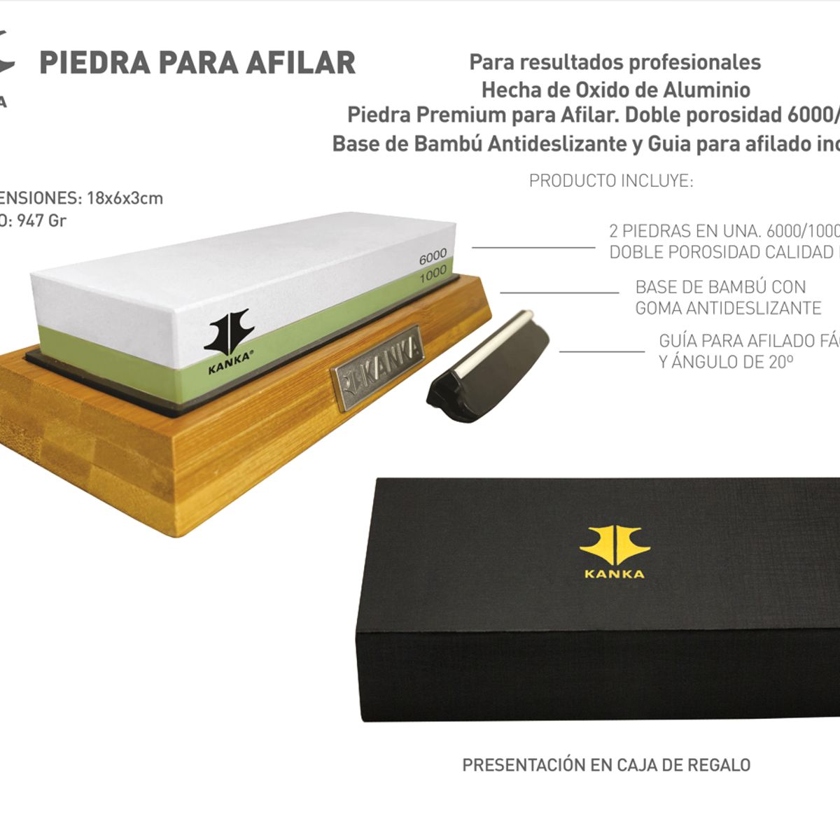 KANKA - KANKA - Piedra De Afilar Doble Cara 1000-6000 - Base de Bamboo