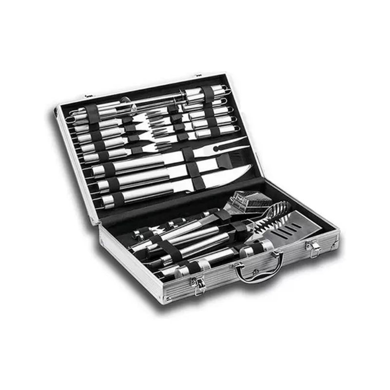 GENERICO - Set Parrillero Asado Barbacoa 26 Pcs En Maleta Kit Parrilla.