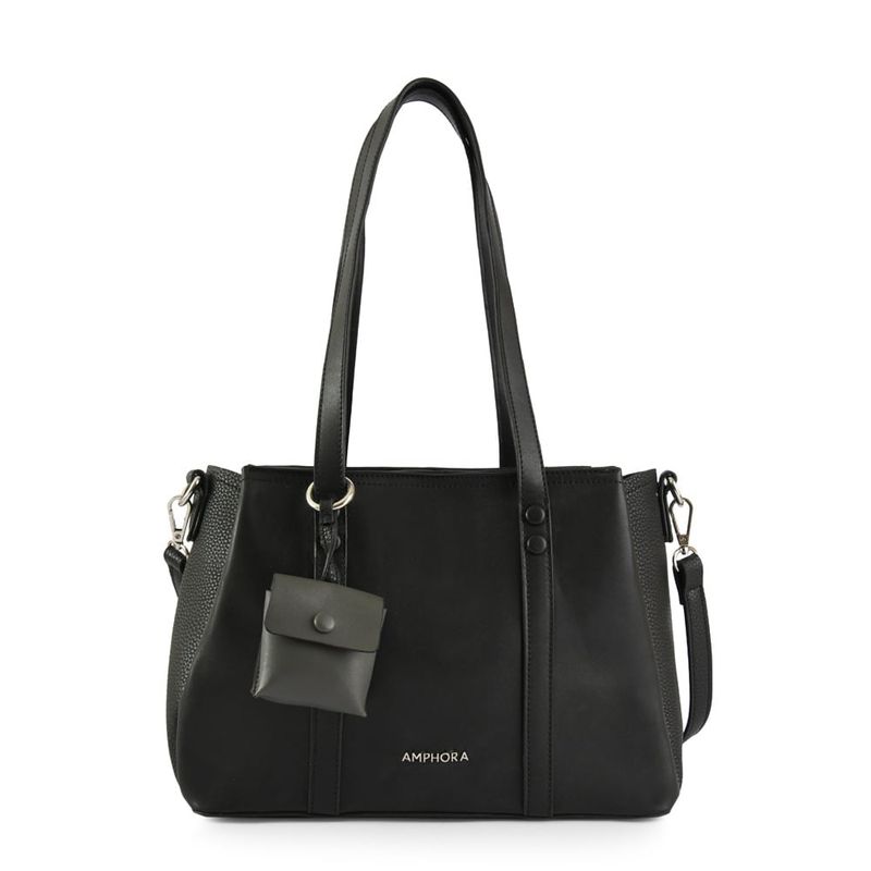 AMPHORA - Cartera Dos Asas Tres divisiones Mediana Pia Negro
