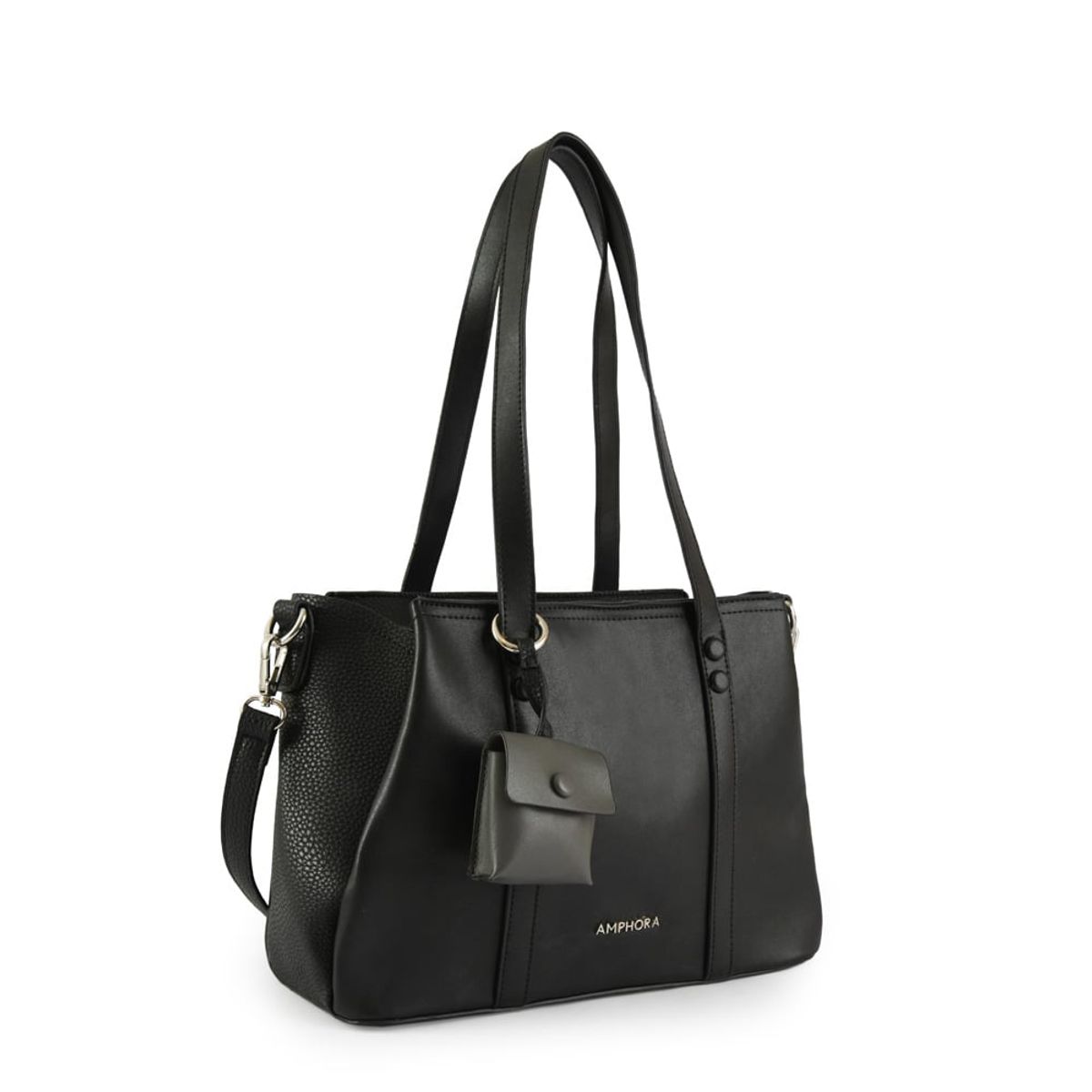 AMPHORA - Cartera Dos Asas Tres divisiones Mediana Pia Negro
