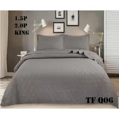 GENERICO - Cobertor Quilts de Verano / Cubrecamas con Pompones 1,5 plaza - Gris