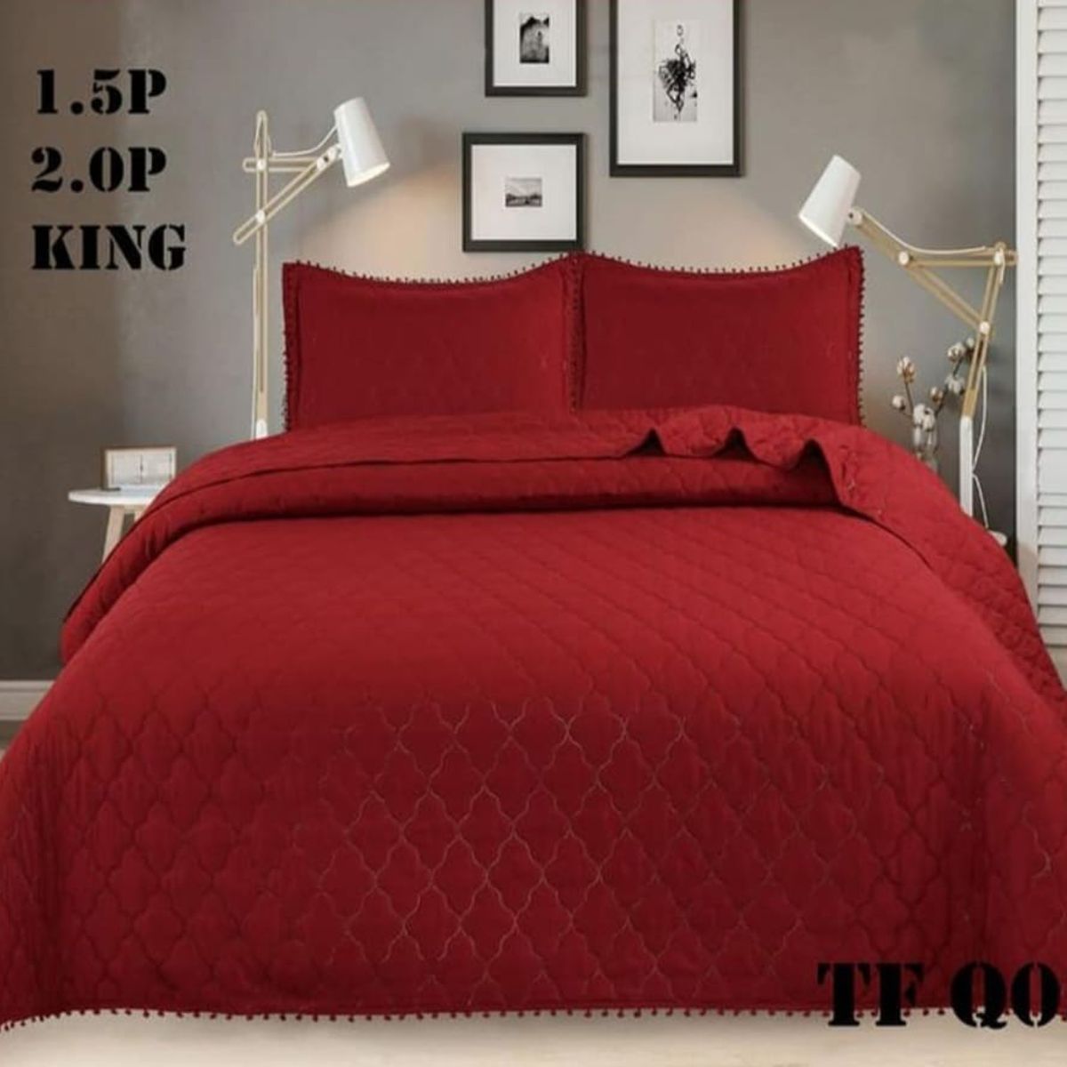 GENERICO - Cobertor Quilts de Verano / Cubrecamas con Pompones 1,5 plaza - Burdeo