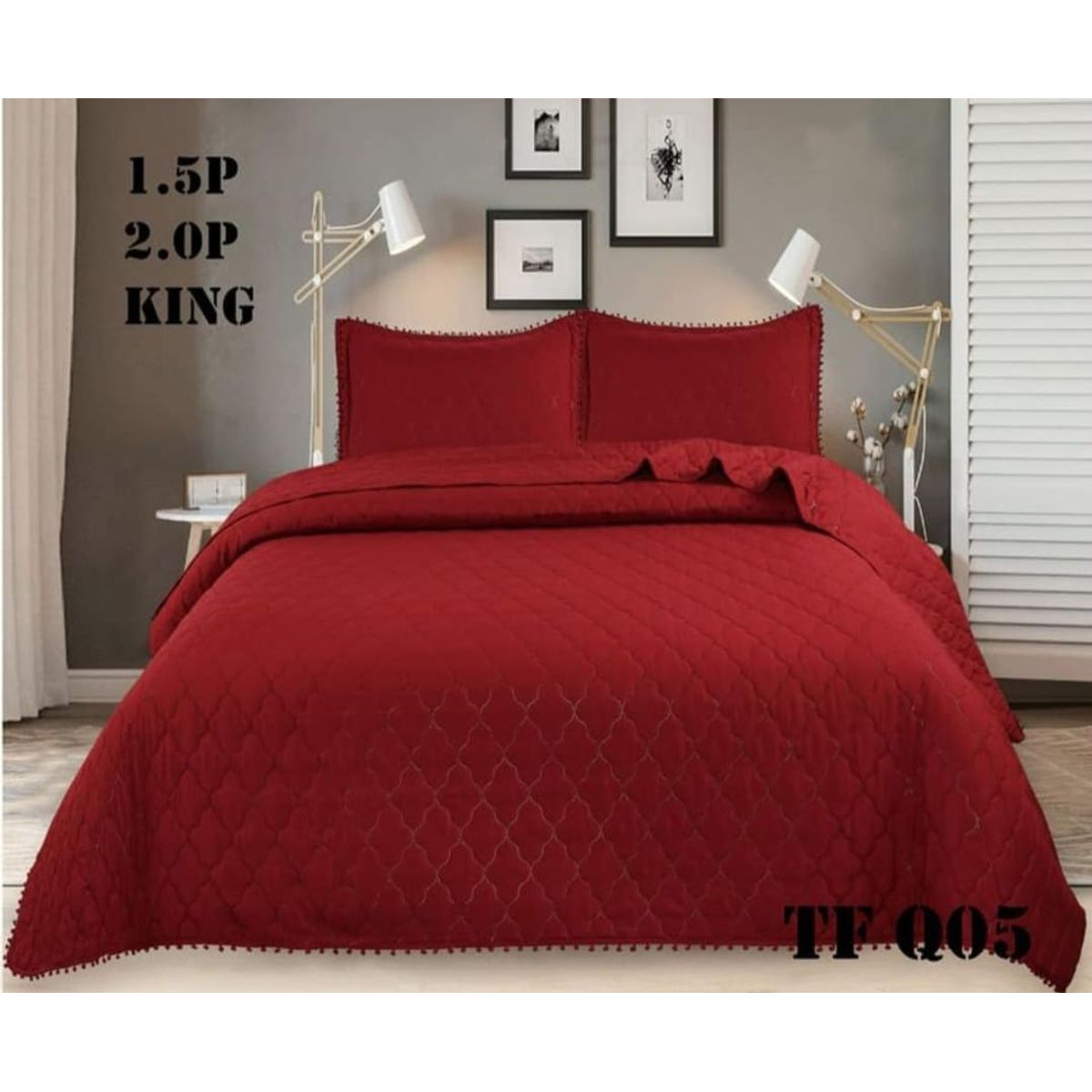 GENERICO - Cobertor Quilts de Verano / Cubrecamas con Pompones 1,5 plaza - Burdeo