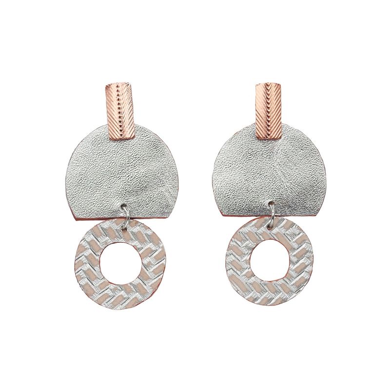 JARDIN DEL ESTE - Aros mujer cuero shapes argolla plateado mimbre