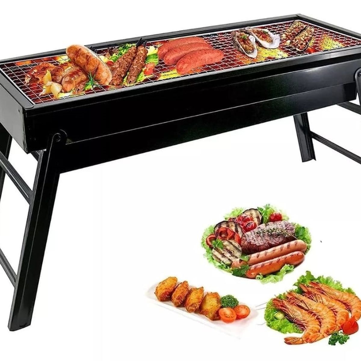 GENERICO - Parrilla Carbón Portátil Plegable Barbacoa Asados 60x22x32