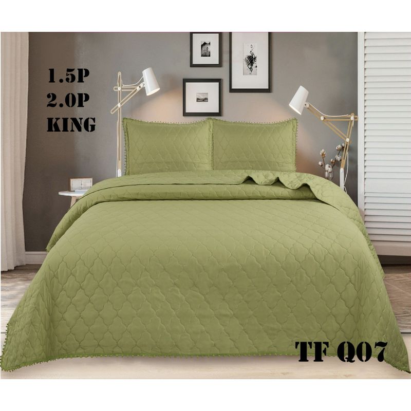 GENERICO - Cubrecama de algodon Tipo Quilt 2 Plazas Verde Pp