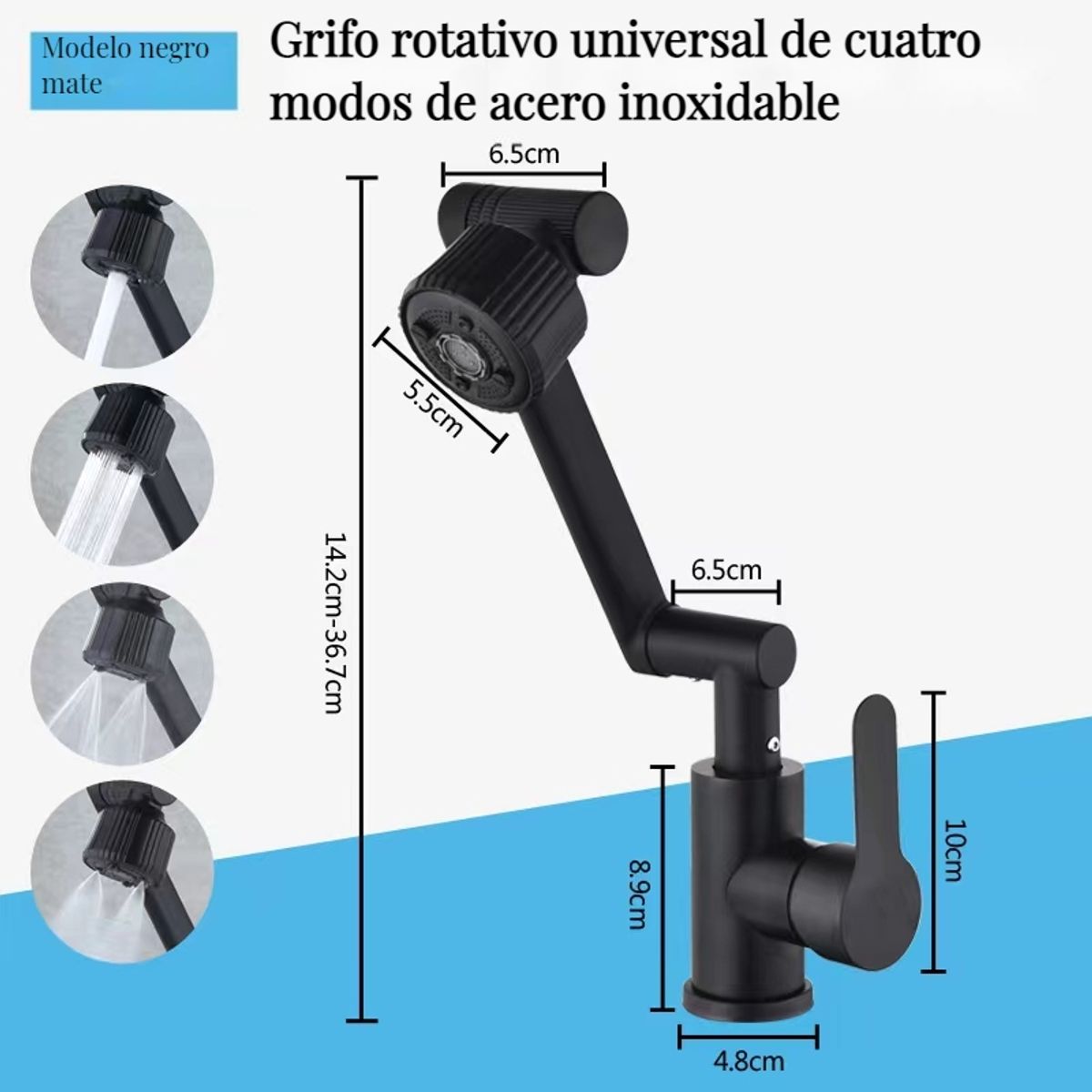 EVERSO - Grifo Monomando Lavamanos Giratorio 1080° Con 4 Modos De Agua