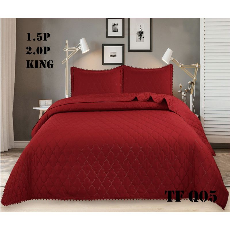 GENERICO - Cubrecama de algodon tipo Quilt 1.5 Plazas Burdeo Pp