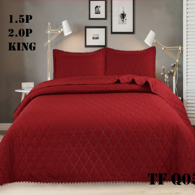 GENERICO - Cubrecama de algodon tipo Quilt King Burdeo Pp