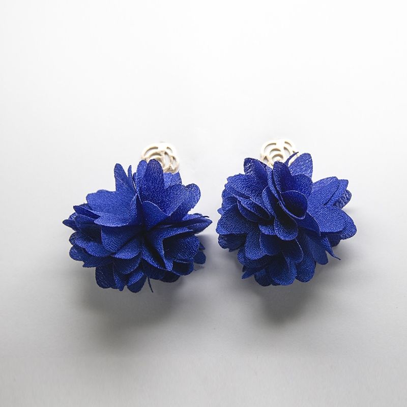 GENERICO - Aros Pendientes Flor Azul con Perla de Fantasia