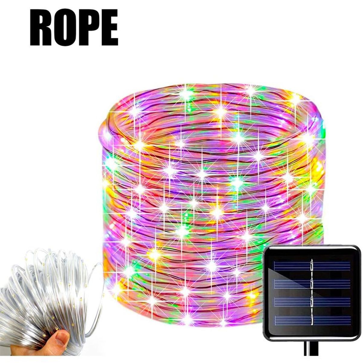 VATYERTY - Guirnalda de luces LED solares para exteriores 7M 50LED  Multi
