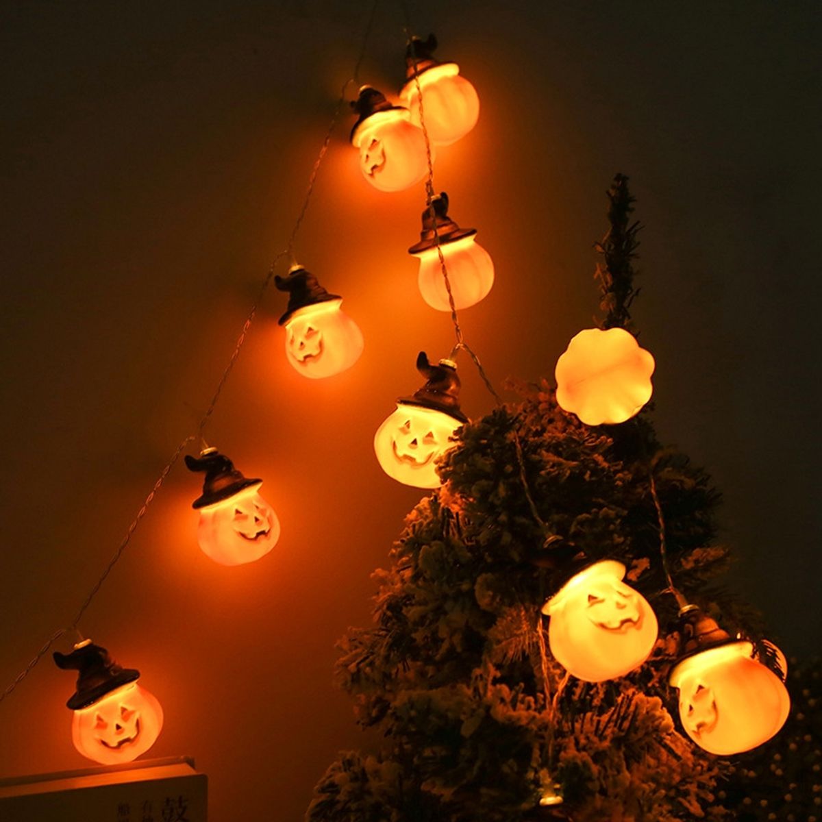 VATYERTY - Luces de calabaza de Halloween linternas de 10 LED 1.5M Blanco cálido