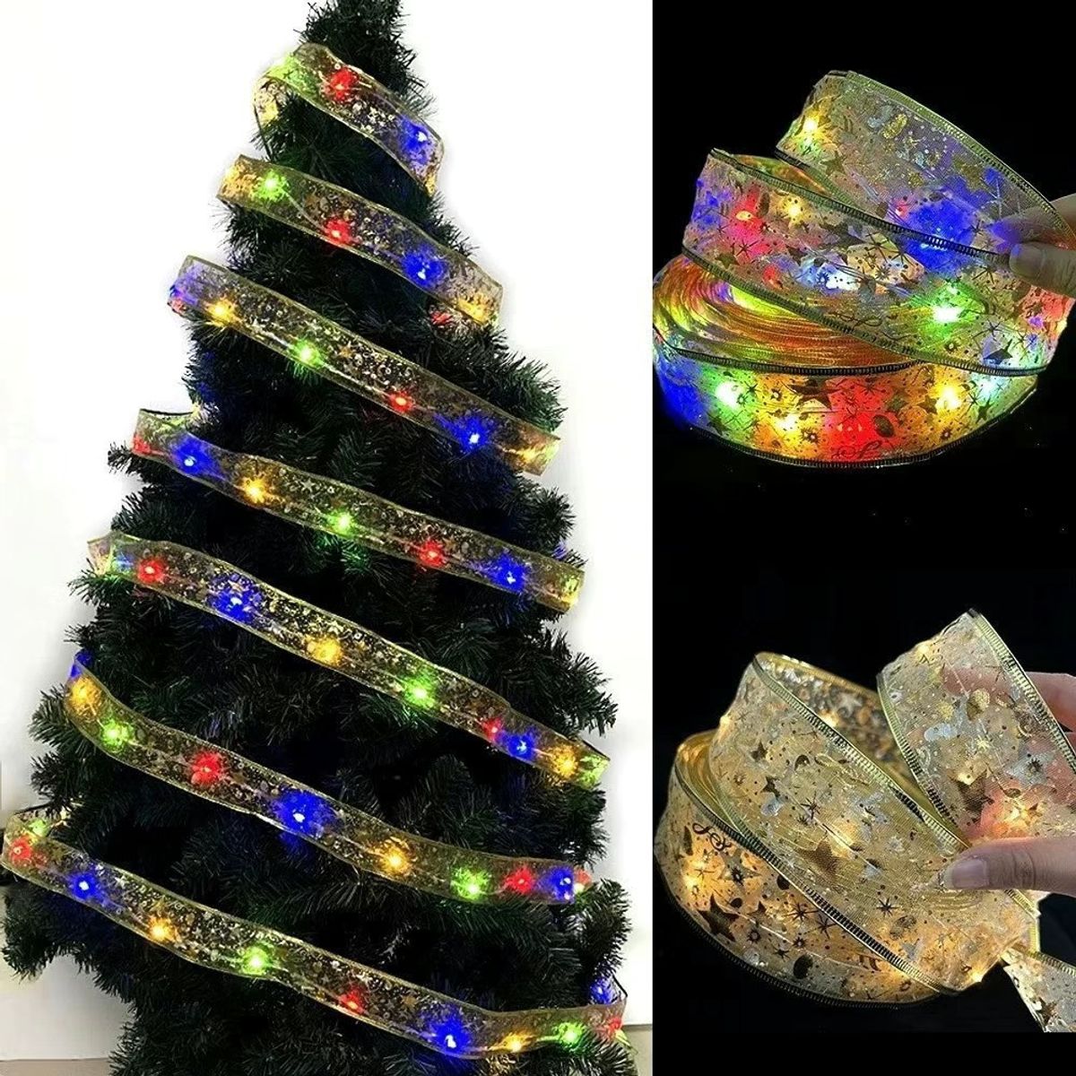 VATYERTY - Luces doradas de Navidad funciona con pilas 10M 100LED Multi