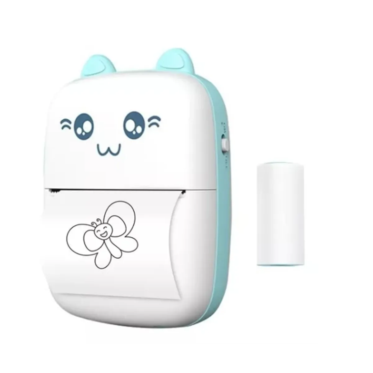 ESHOPANGIE - Mini Impresora Térmica Portátil Bluetooth Gatito + 11 Rollos Celeste