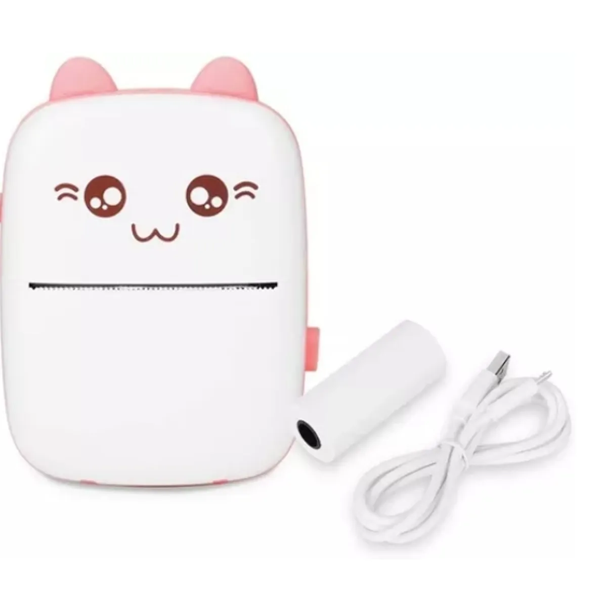 ESHOPANGIE - Mini Impresora Térmica Portátil Bluetooth Gatito + 11 Rollos Rosado