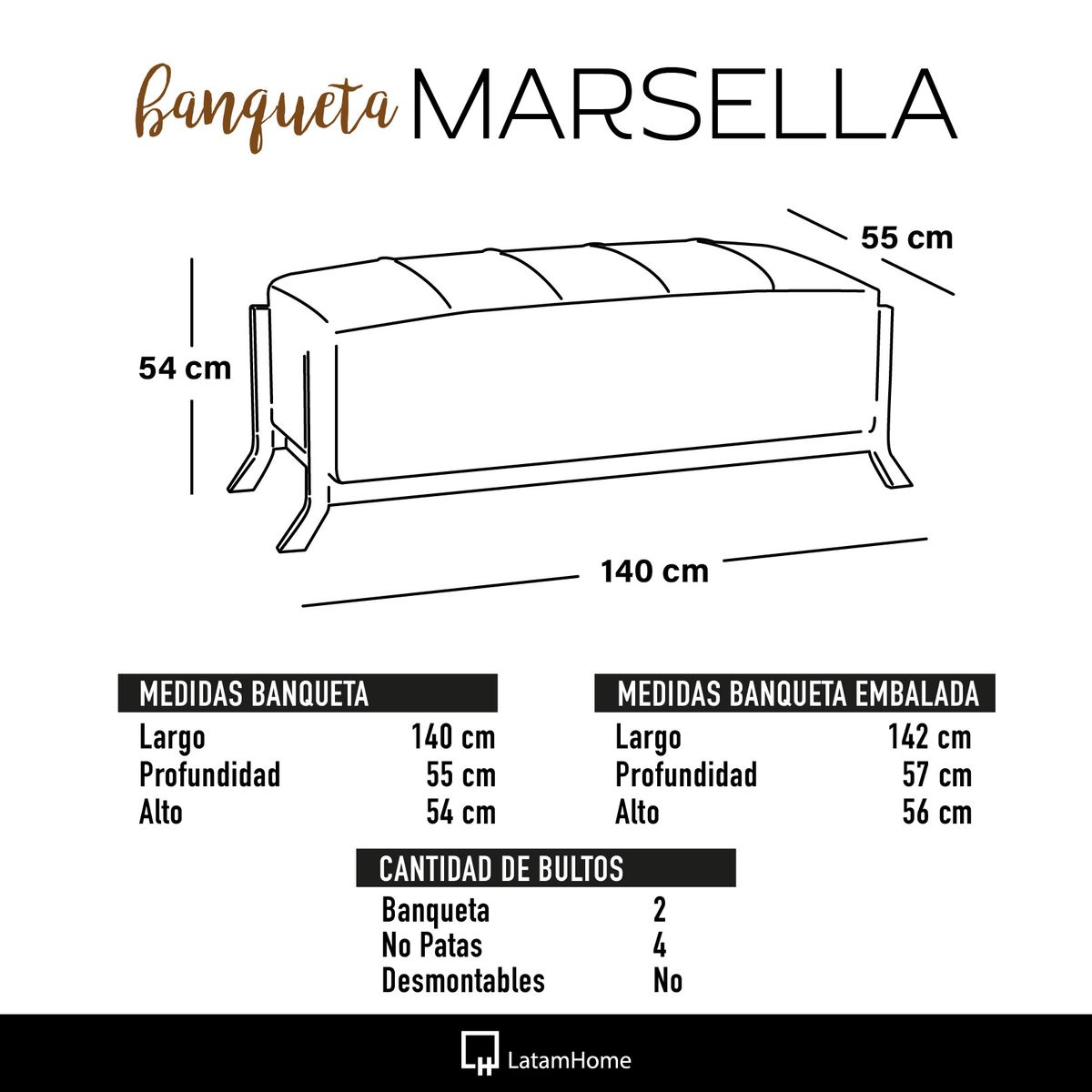 LATAM HOME - Banqueta Marsella PU Negro