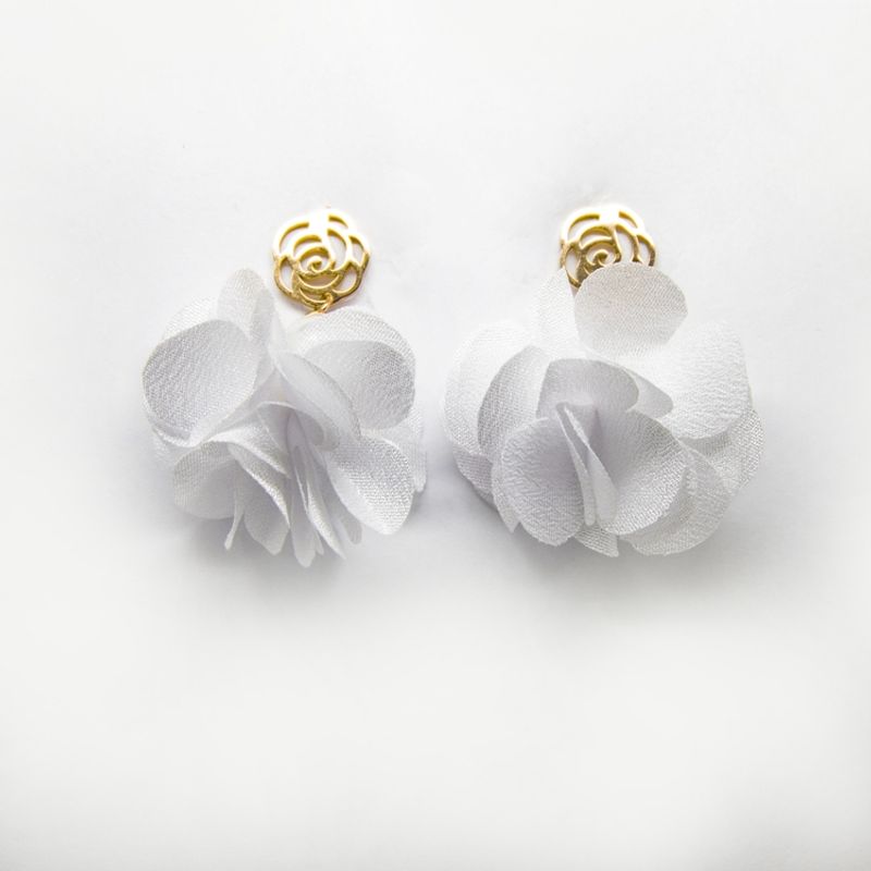 GENERICO - Aros Pendientes Flor Blanco con Perla de Fantasia
