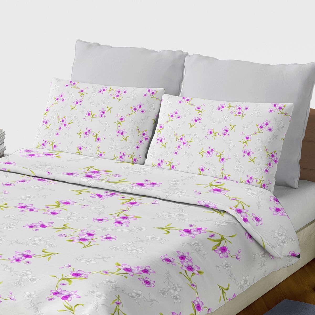 PALERMO - SET SABANA 144 HILOS NARCISO GRIS 2 PLAZAS