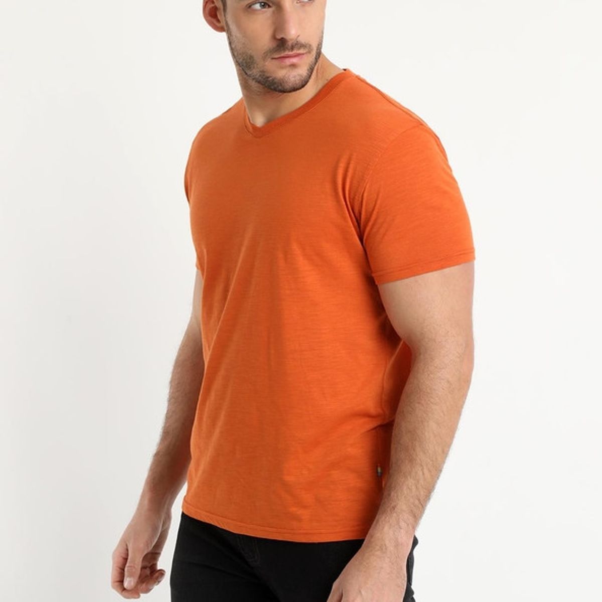 TRUVAL - Polera Manga Corta Cuello V Naranjo oscuro TRUVAL