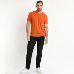 TRUVAL - Polera Manga Corta Cuello V Naranjo oscuro