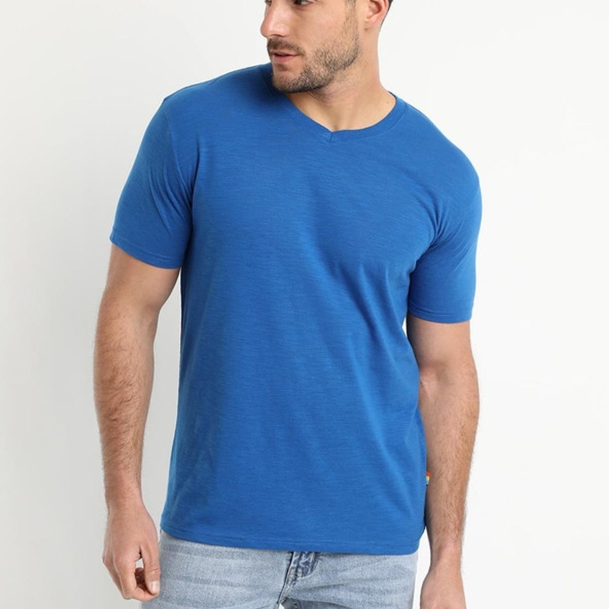 TRUVAL - Polera Manga Corta Cuello V Azul TRUVAL