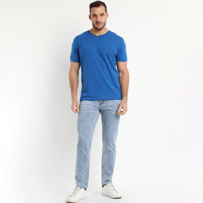 TRUVAL - Polera Manga Corta Cuello V Azul TRUVAL