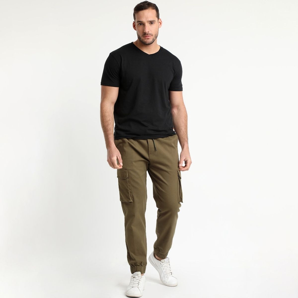 TRUVAL - Polera Manga Corta Cuello V Gris Oscuro TRUVAL