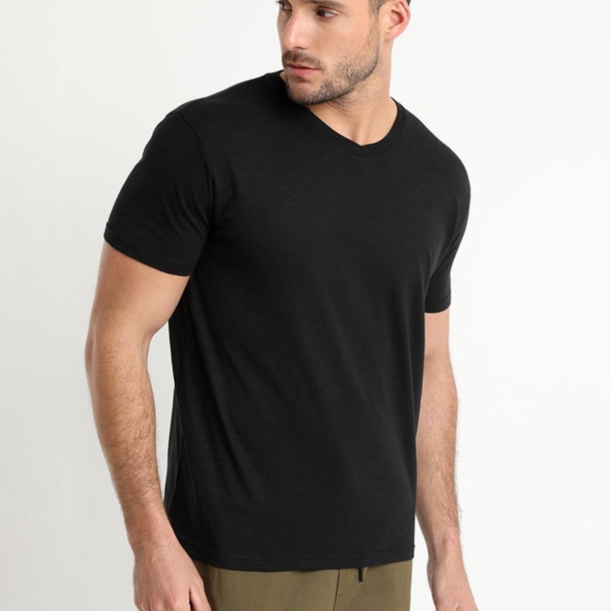 TRUVAL - Polera Manga Corta Cuello V Gris Oscuro TRUVAL
