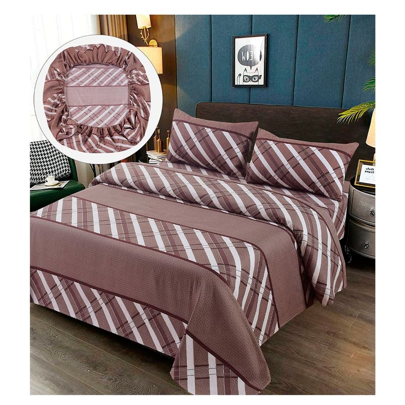 GENERICO - Sabanas Premium 100% Algodón 1.5 Plazas  - Marron Lineas