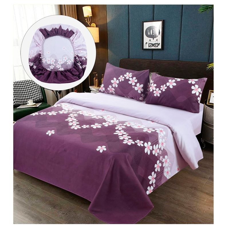 GENERICO - Sabanas Premium 100% Algodón 1.5 Plazas  - Morado Flores