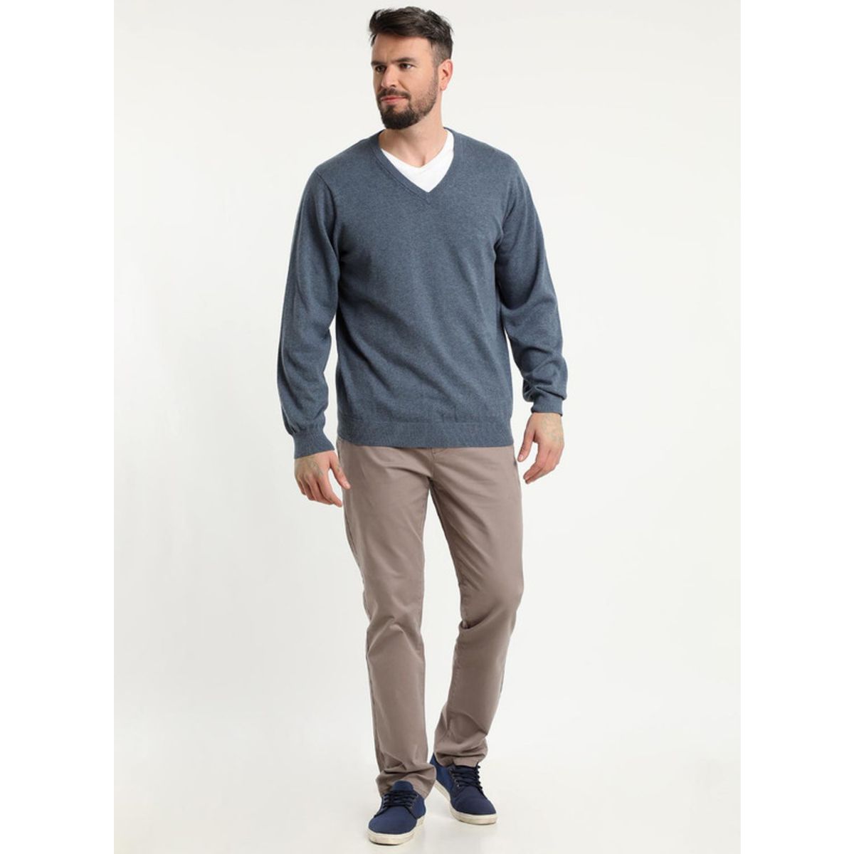 MCGREGOR - Sweater Cuello V Melange Azul Denim MCGREGOR