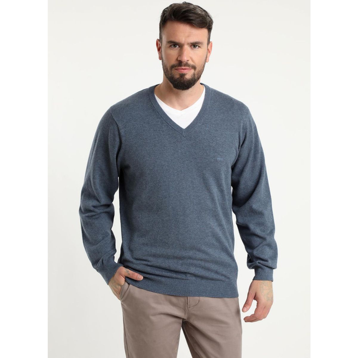 MCGREGOR - Sweater Cuello V Melange Azul Denim MCGREGOR
