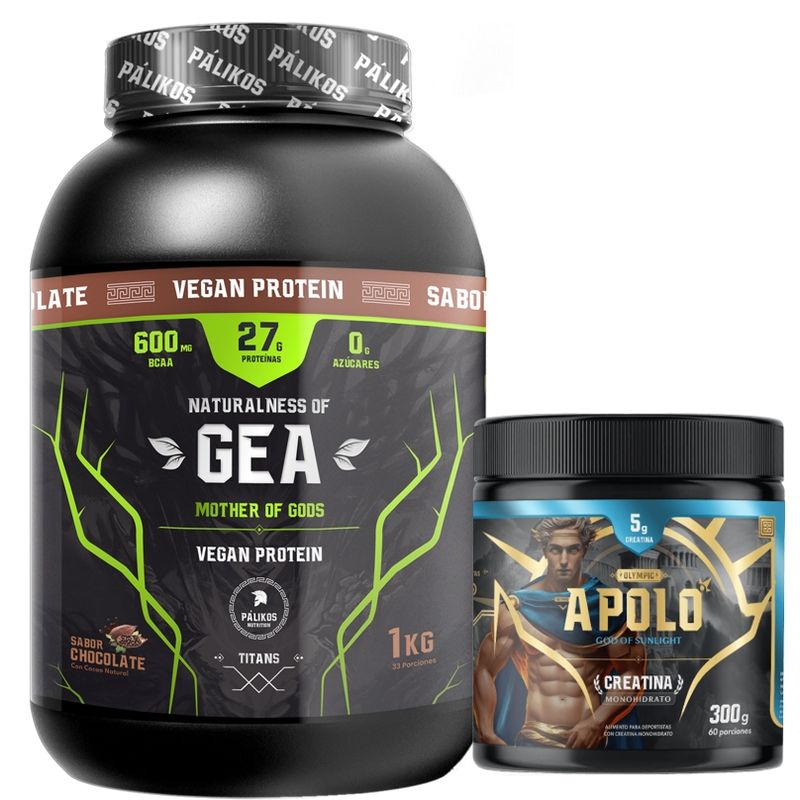 PALIKOS FITNESS - Proteina vegetal 1kg Sabor Chocolate  Creatina 300g Gea y Apolo.