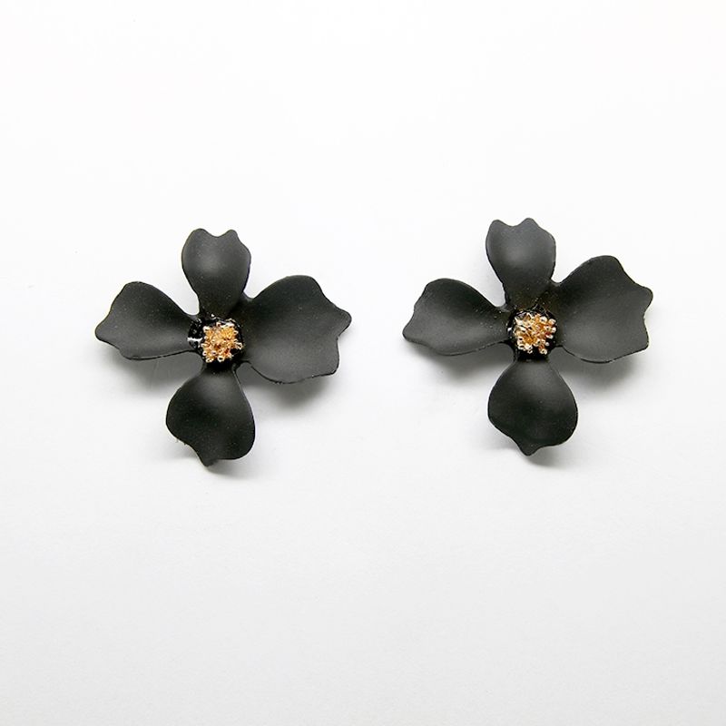 GENERICO - Aros Pendientes Flor Rigida color Negro