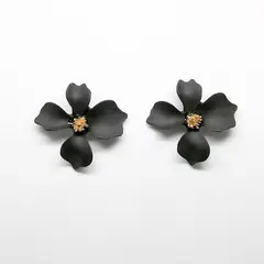 GENERICO - Aros Pendientes Flor Rigida color Negro
