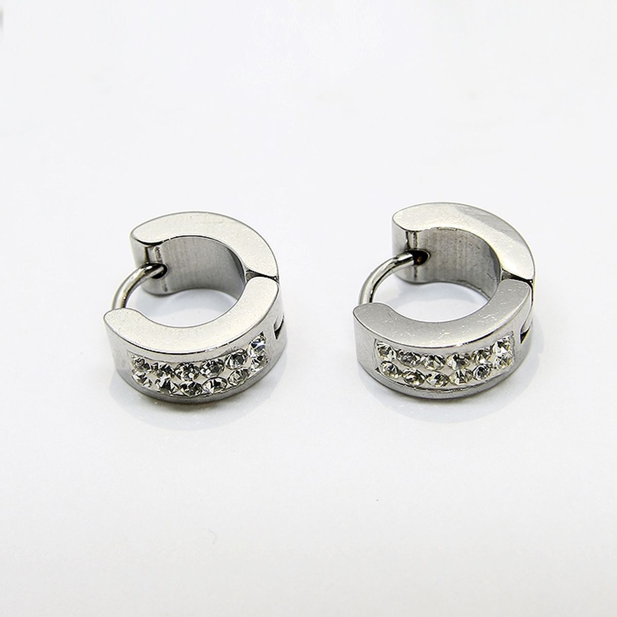 GENERICO - Aros Pendientes Argollas de Acero Inoxidable y Zircones de Fantasia